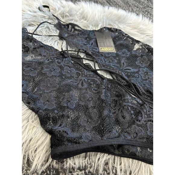 One Piece Women Sexy Naughty Lace Floral Teddy Bodysuits V Neck Mini Babydoll LG - Picture 3 of 4